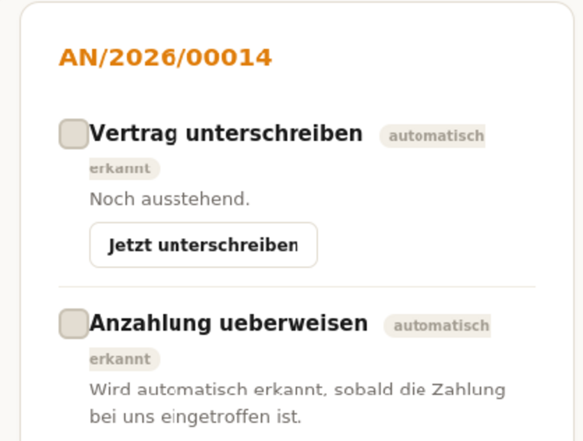 Aufgabenliste im Kundenportal